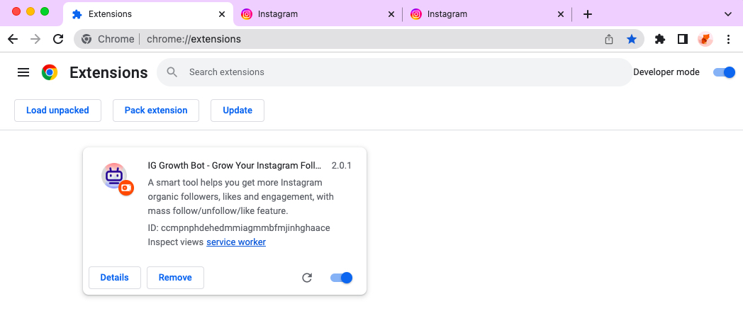 IG Auto Bot chrome extension install done